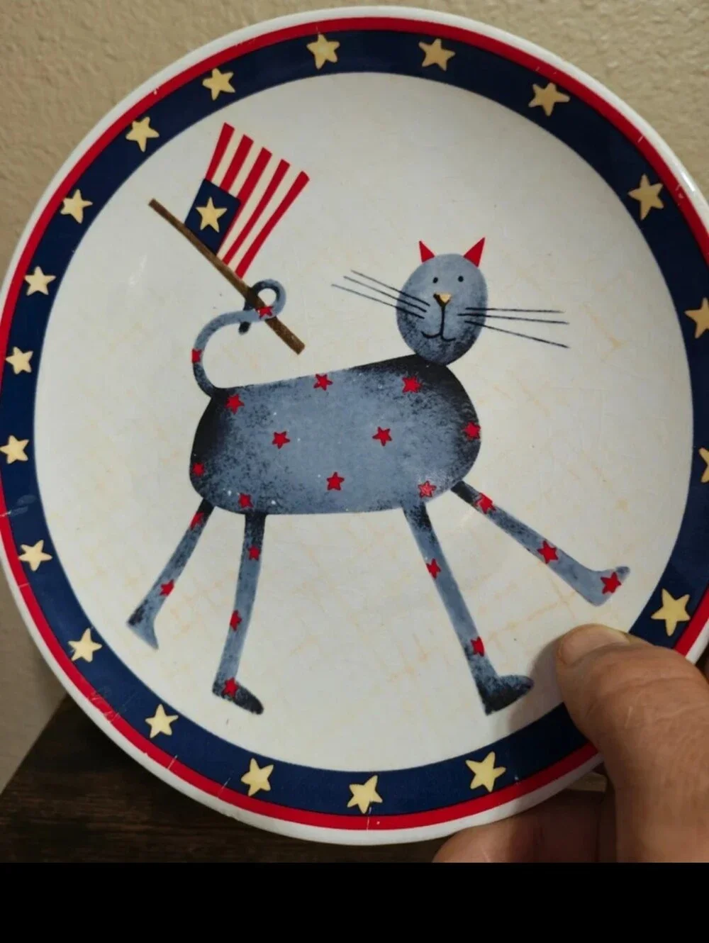 Rare Collectible Jo-Ann Fabric Debbie Mumm Red White & Blue Patriotic Plate